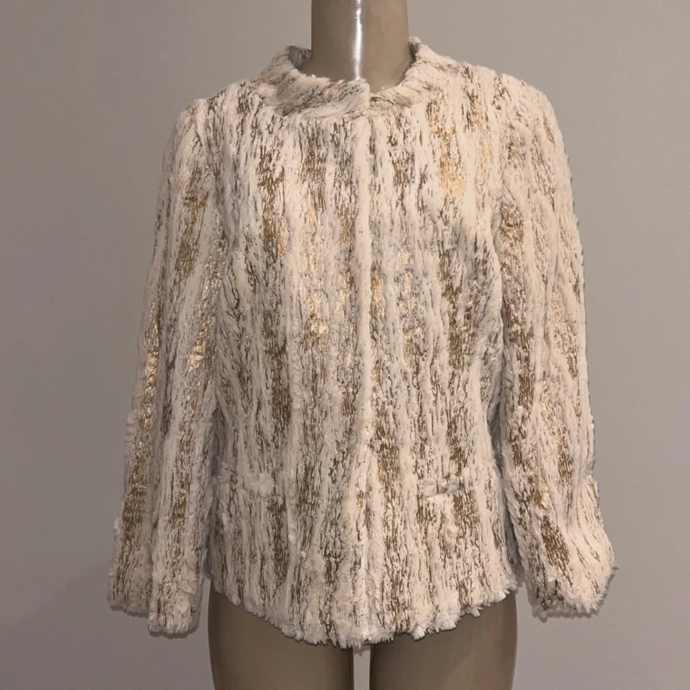 Bigio Collection Vegan Fur Jacket Beige Gold 8 - Picture 3 of 15